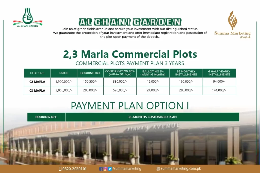 Al Ghani Garden Commercial Payment Plan